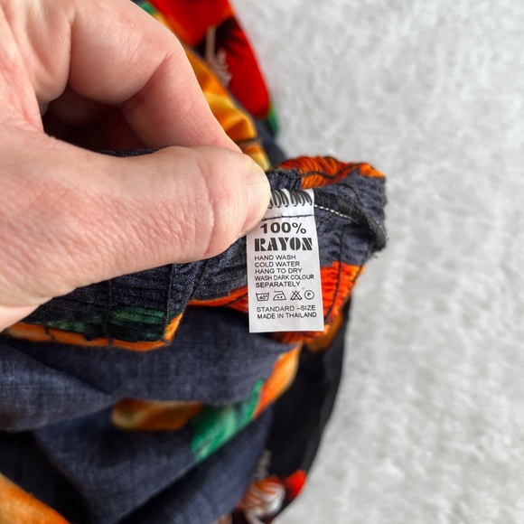 Women Maxi Dress Tropical Floral Smocked Black Orange Rayon OS - Picture 9 of 10